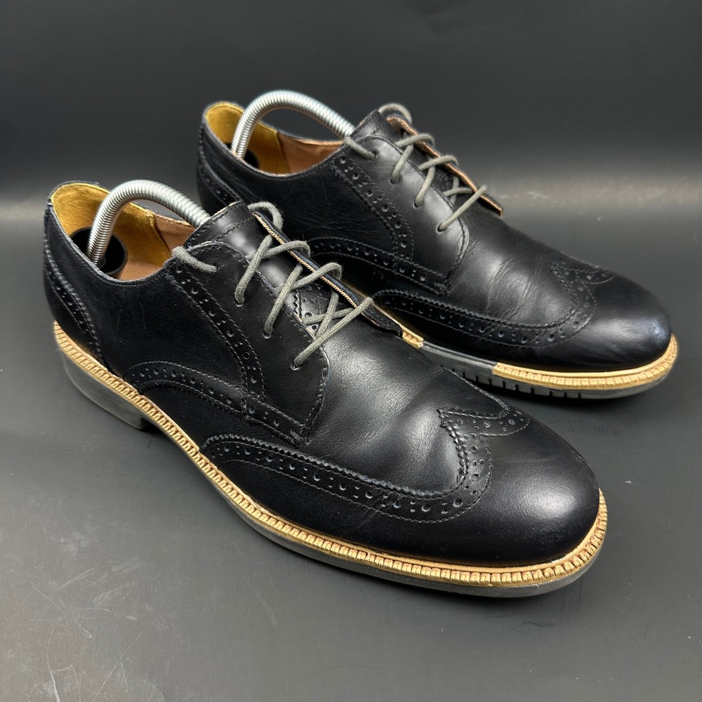 Cole Haan Black Leather Wingtip Oxford Brogue Dress Shoes Grand OS Mens 9.5